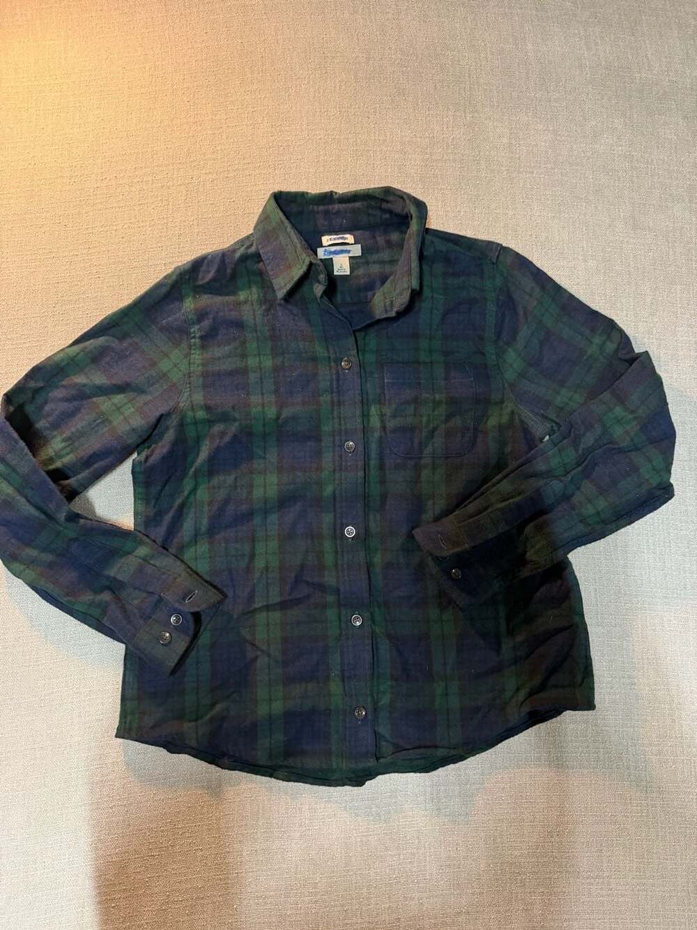 L.L. Bean Relaxed Fit Scotch Plaid Flannel Long Sleeve Shirt Green Navy Blue Siz